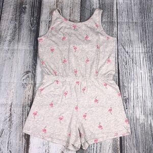 OLD NAVY Gray Romper Short w/ Coral Flamingos Sz L